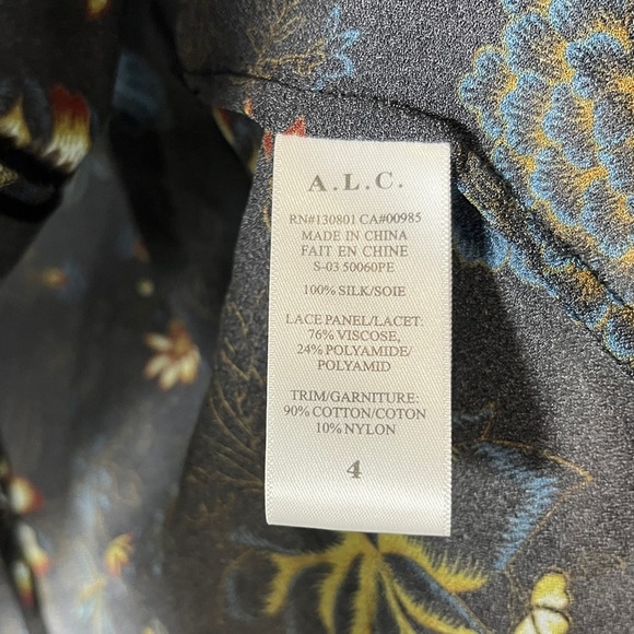 A.L.C. Noemi Silk Floral Top With Lace Inset Panel Sz 4 - Picture 11 of 14